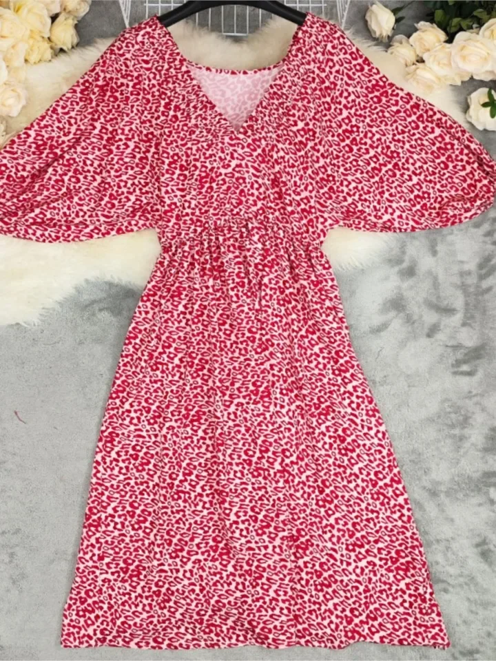 

Flower Dress Fashionable Print Summer New Ins Style Large Swing Dress Women's Loose Lantern Sleeve Mid Sleeve Long Skirt