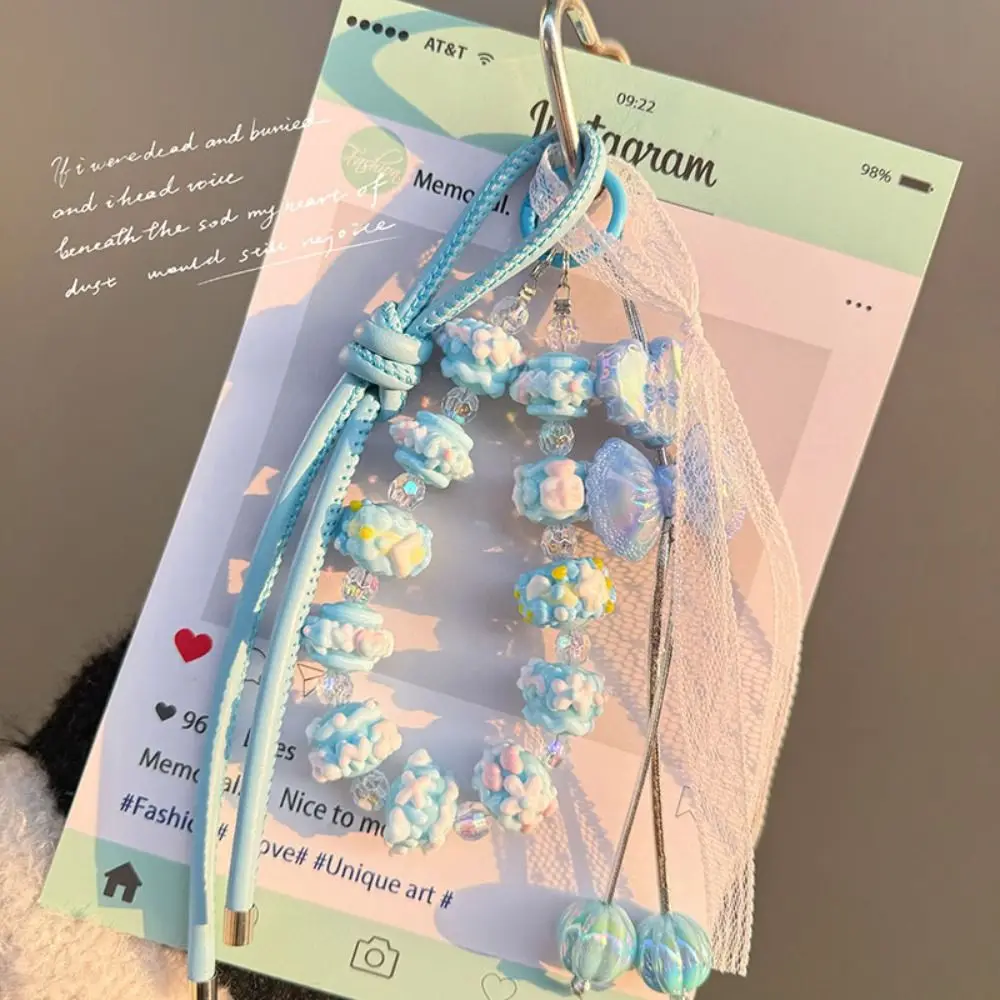 แฟชั่น Bowknot เชือกหนังพวงกุญแจมือวาดลูกปัดกระเป๋าจี้เครื่องประดับเชือก Y2K กระเป๋า Charms ของขวัญ