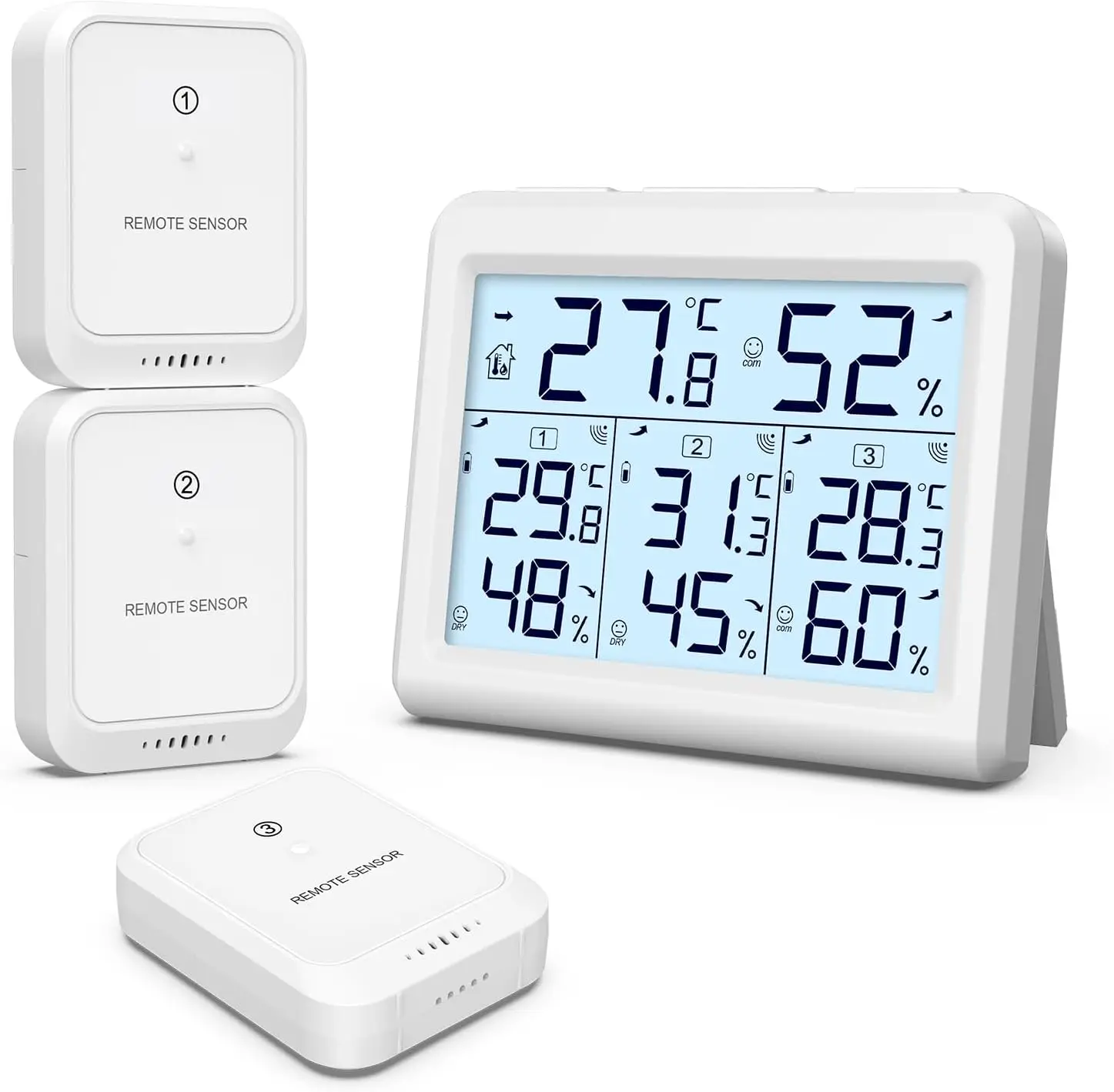 

Внутренний наружный термометр с 3 датчиками, беспроводной цифровой гигрометр с ЖК-подсветкой для домашнего офиса, спальни