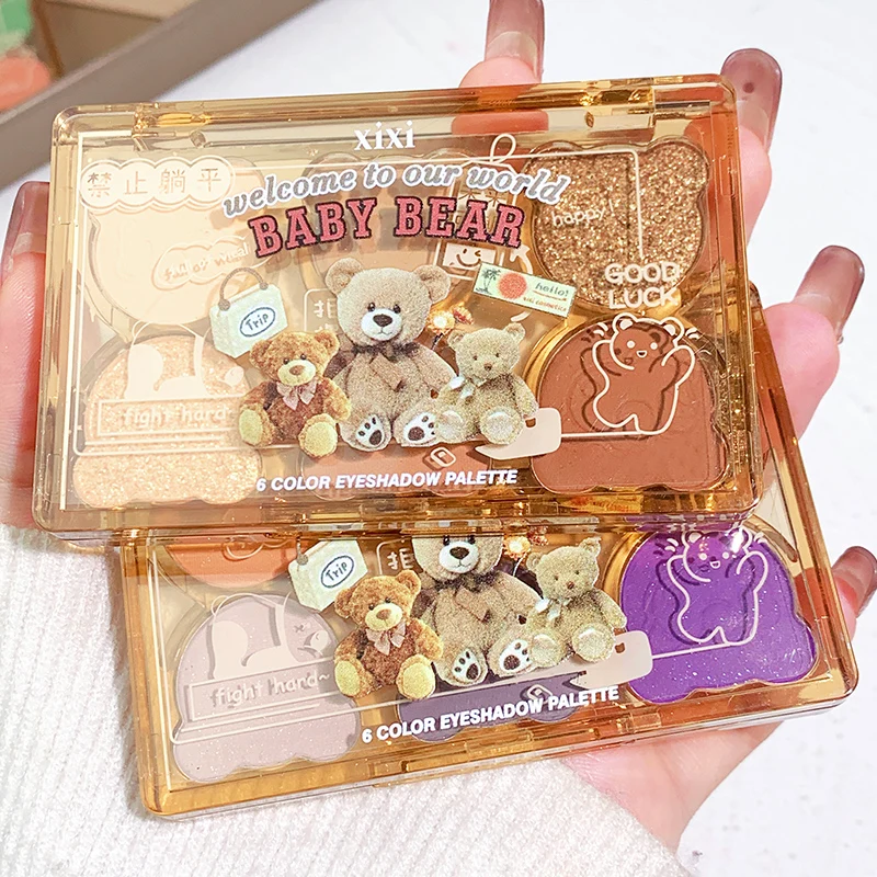 Cartoon Bears Glitter Eyeshadow Palette Pearlescent Makeup Palette Matte Velvet Smooth Shimmer Long-wear Smoky Eyes Cosmetics