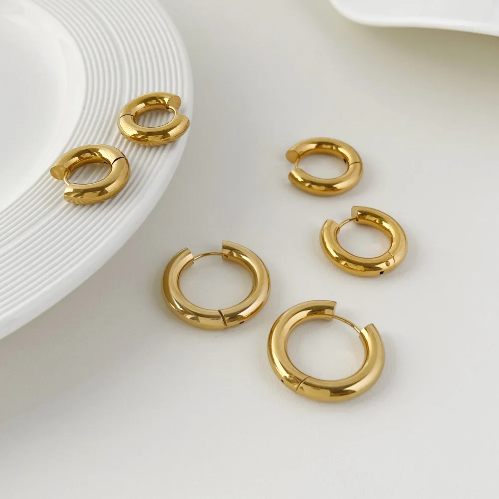 2Pcs/1Pairs 5.0mm Stainless Steel Hoop Earrings For Men Women Round Loop Earring Big Size Anti-allergy Jewelry Gifts