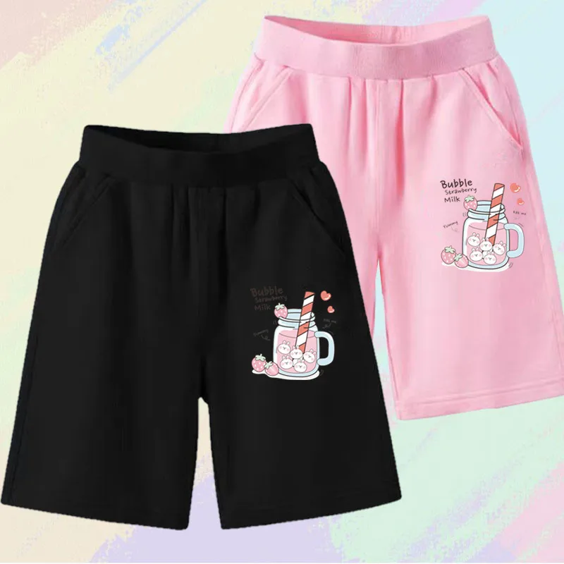 Mädchen-Fünf-Punkt-Shorts mit niedlichem Cartoon-Print, aus Baumwolle, gerade geschnitten, für Kinder, ideal für Sommer, Sport und Freizeit, für Mädchen im Alter von 3 bis 14 Jahren.