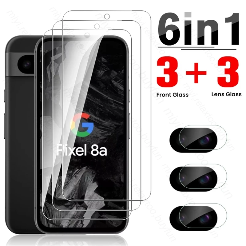 For Google Pixel 8a 5G Glass 6 In 1 Tempered Glass On Googel Pixel8a Pixle 8 Pro 8Pro 7 6 7a 6a 5G Camera Lens Screen Protectors