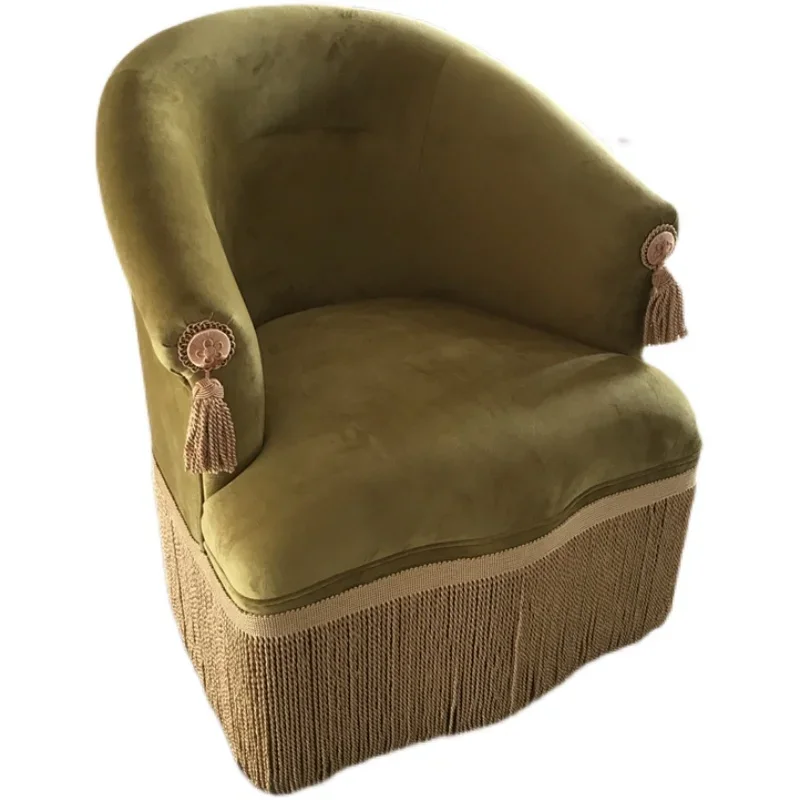 Yellow French retro single sofa chair velvet fringed bedroom living room study small apartment balcony small sofa