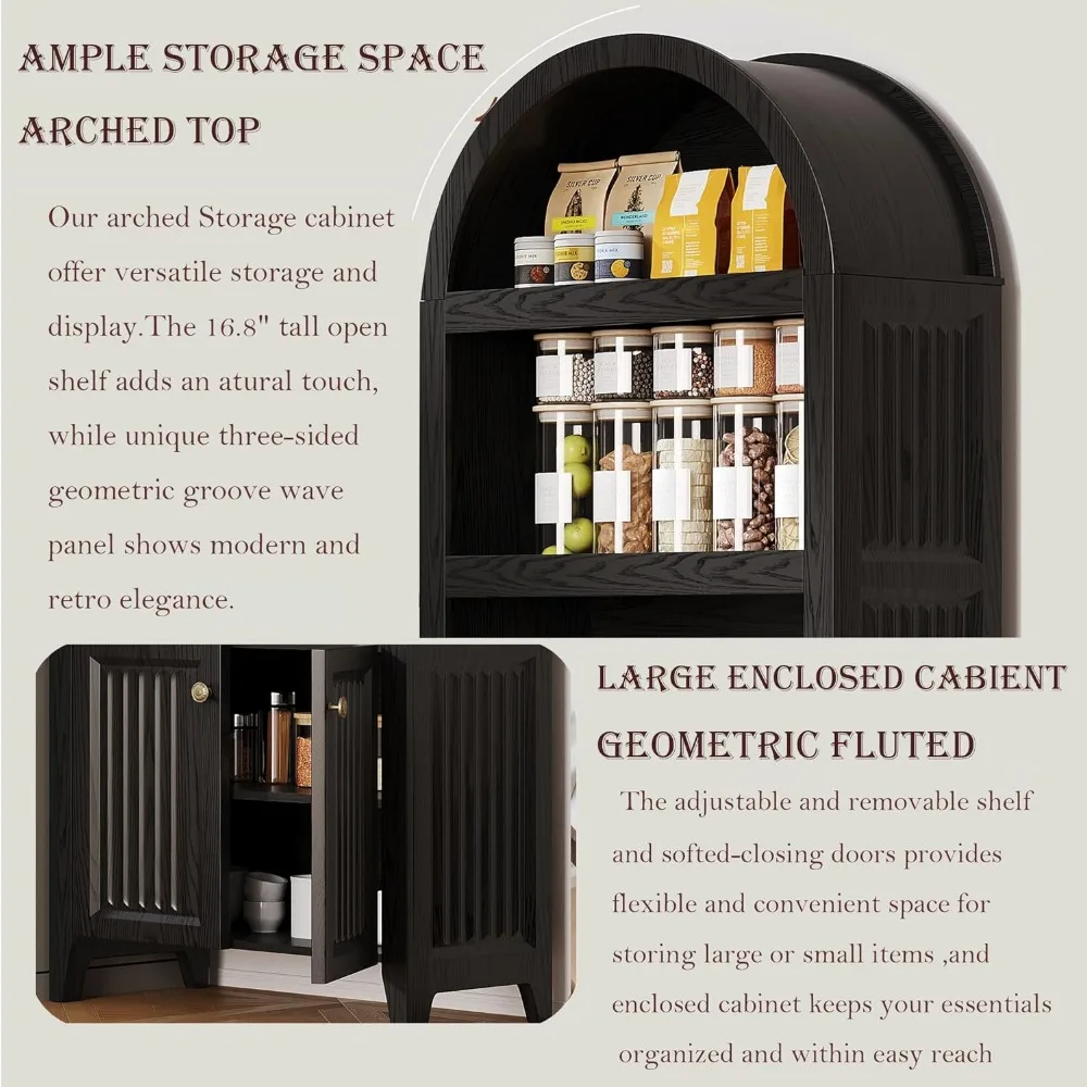 Nowoczesny wysoki regał łukowy, wysokość 178 cm, spiżarnia kuchenna w stylu farmhouse z drzwiami z cichym domykaniem, idealny do domowego biura i salonu.