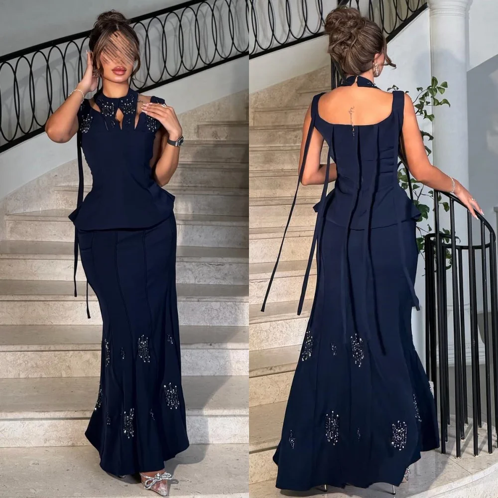 

Customized Sexy Fashion Jersey Beading Sequined Mermaid High Collar Midi Dresses Bespoke Occasion Dresses Exquisite High Quality