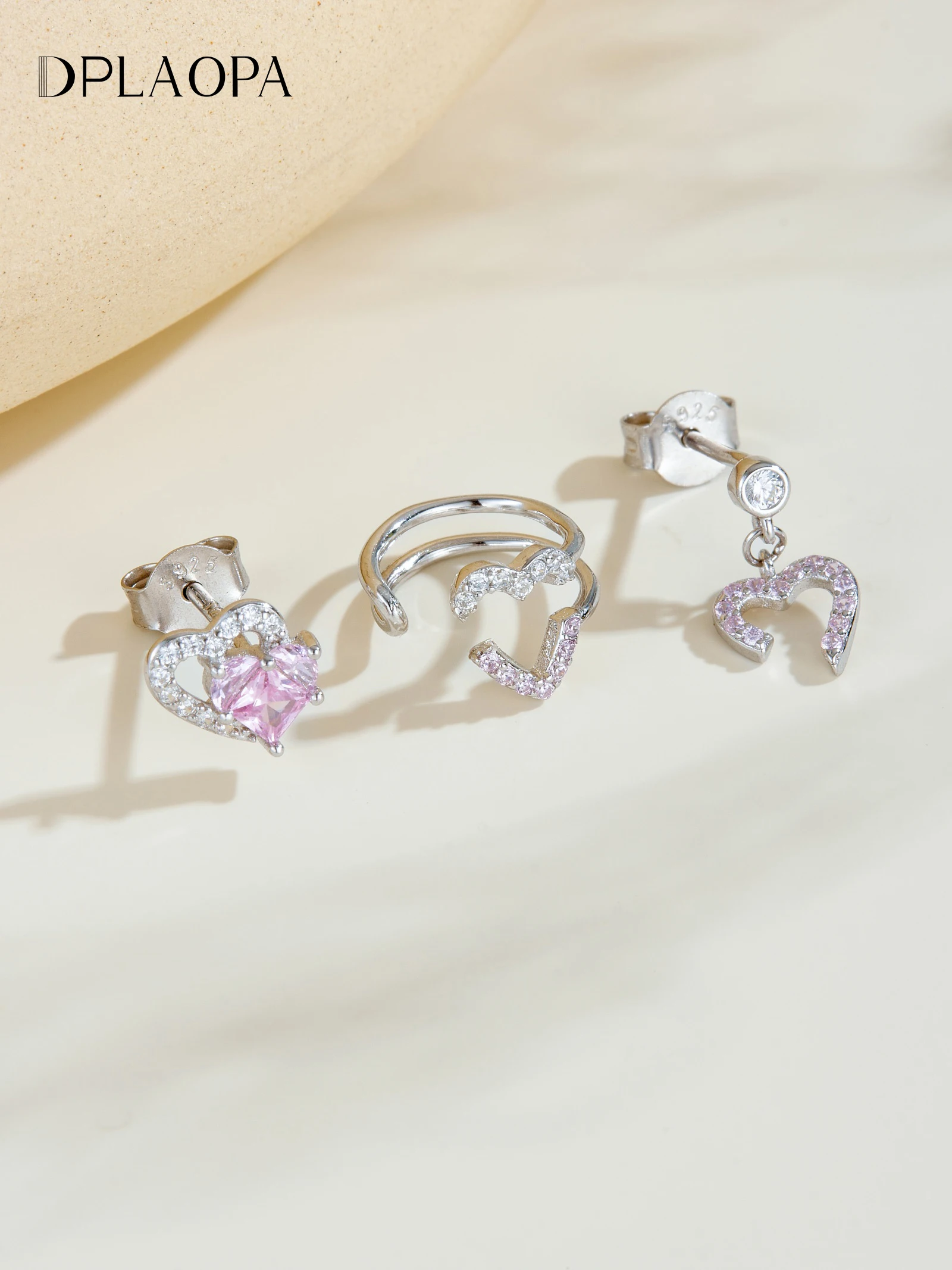 

DPLAOPA Женские серьги-гвоздики из стерлингового серебра 925 пробы в форме сердца с розовым прозрачным цирконом, комплект из 1 пары, изысканные роскошные романтические украшения