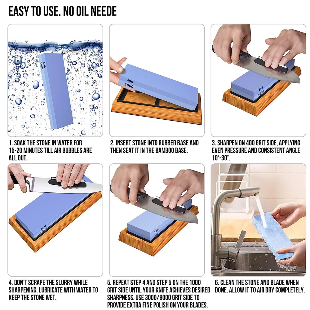 Knife Sharpening Stone Set Premium 4 Side Grit 400/1000 3000/8000 Whetstone Sharpener Kit Professional Sharpening stones