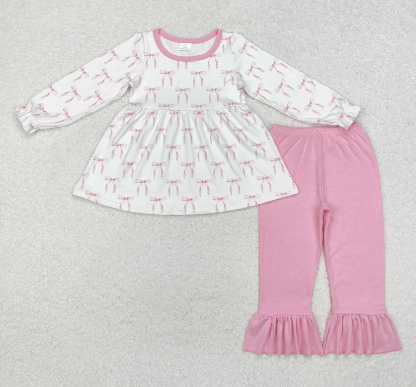 

Оптовая продажа, бутик, брючный костюм с длинными рукавами и бантом для маленьких девочек