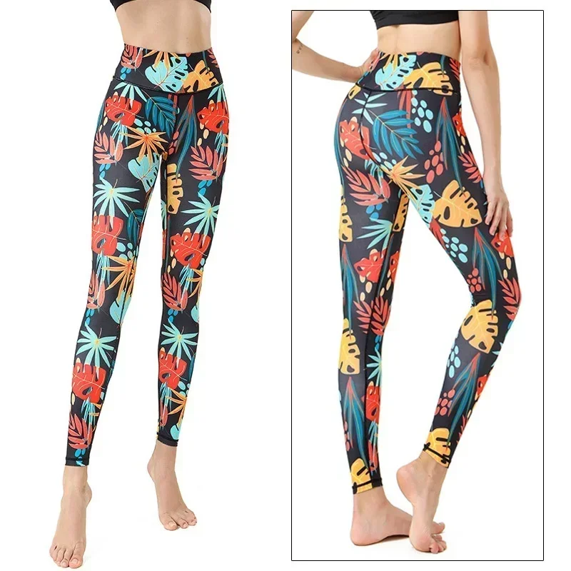 Pantaloni da yoga a vita alta con motivo floreale con stampa 3D per le donne Moda Outdoor Running Gym Fitness Leggings Pantaloni sportivi elastici da donna