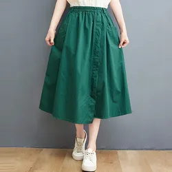 High Waist Casual Skirt Women New Arrival 2024 Spring Vintage Style Solid Color Loose Ladies A-line Long Skirts B3553