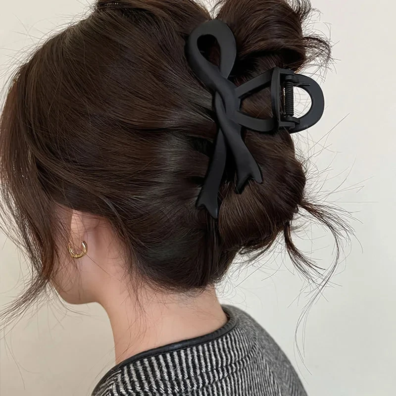 12CM Matte Hair Clips Vintage Ribbon Bow Hair Claws Crab Headwear Hairpins Shark Ponytail For Women Hair Accessories Barrettes