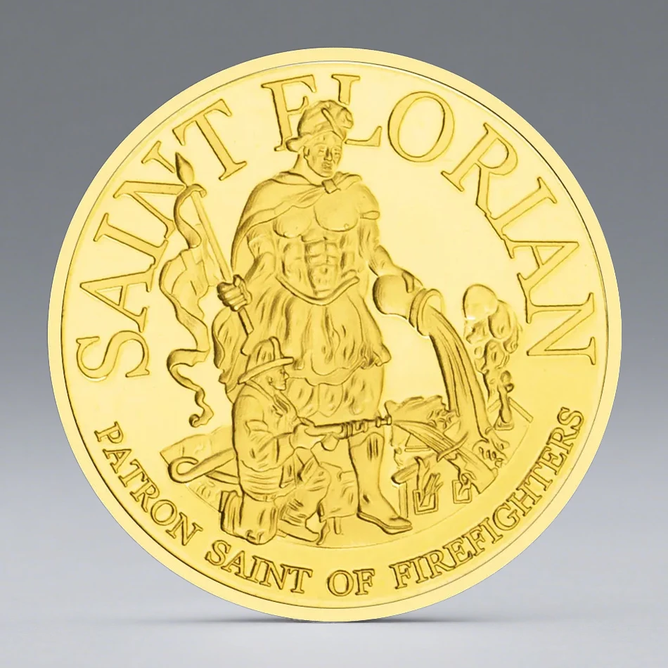 United States Atlanta Fire Rescue Golden Plated Collection Coin Saint Florian Patron Saint of Firefighters Commemorative Coin