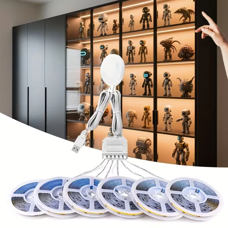 5V Dual-Color Multi-Layer Cabinet Light Cob Cct 480 Lights Wireless 21-Key Remote Control, App Control, Suitable for Multi-Layer Cabinets, Display Cabinets, Houses, Ceilings, Etc., for Supplementary Lighting and Ambian