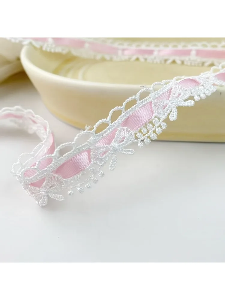 Ruban à nœud Floral rose et blanc, 1 Yard x 1.8cm, garniture en dentelle, idéal pour l'artisanat, l'emballage de cadeaux, les bords de couture et les accessoires décoratifs
