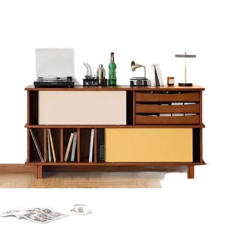 

Grade Nordic sliding door storage living room solid wood side cabinet household storage bedroom storage