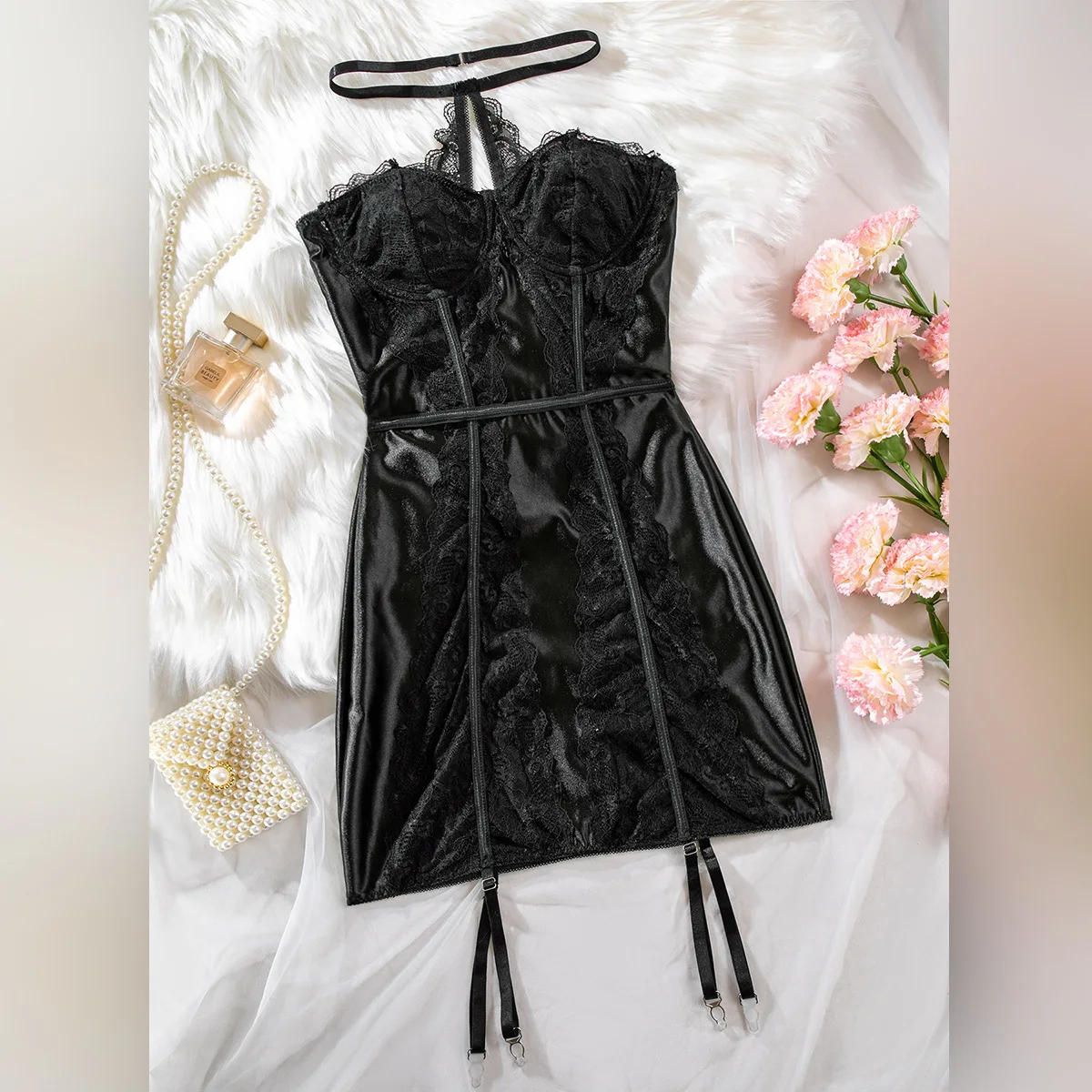 

Summer Ladies Fashion Trend Night Dress Solid Strapless Backless Erotic Nightwear Women Club Sexy Halter Lingerie Pajamas