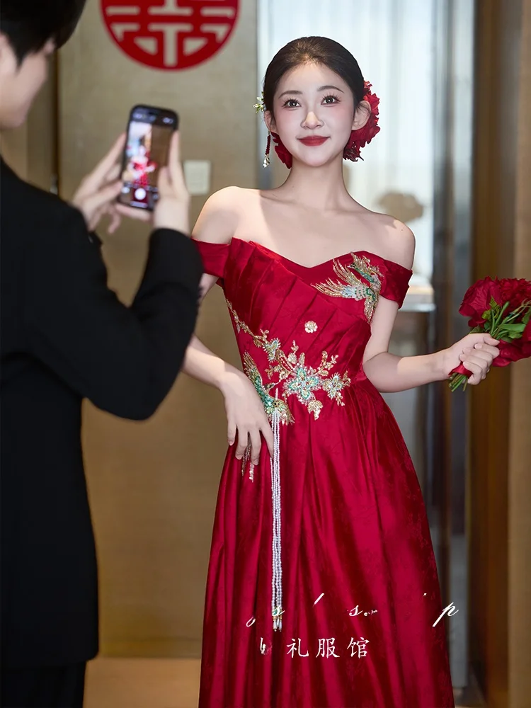 

Красное свадебное платье на одно плечо для подружки невесты, винтажное, в пол, для помолвки