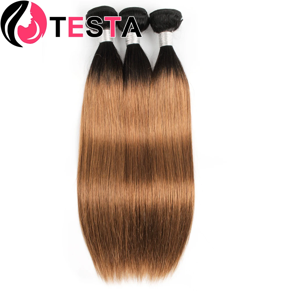 Straight Human Hair Bundles #27 #30 T1B27 Honey Blonde Colored Brazilian Human Hair Weaving Double Weft Remy Hair Extensions