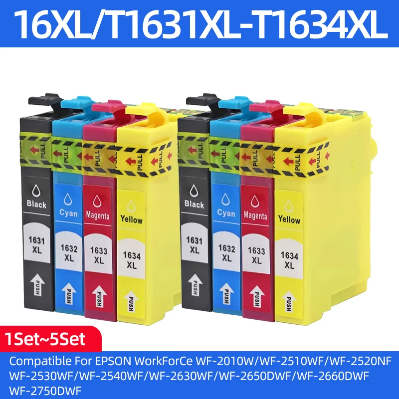 

Картридж с чернилами 16XL T1631XL T1631-T1634, совместимый с принтерами Epson WorkForce WF-2510, 2760, 2630, WF-2650, WF-2750, WF-2660, 2530, 2520.