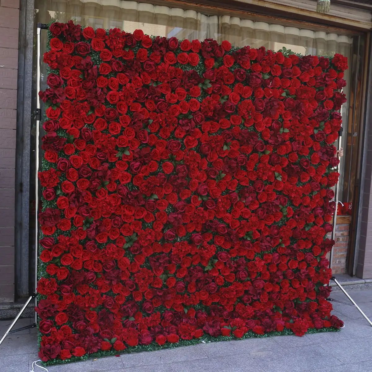 Parede da flor da hortênsia rosa vermelha, 3D Roll Up Curtain Cloth, Decorações de palco do casamento ao ar livre, Novo, 2024