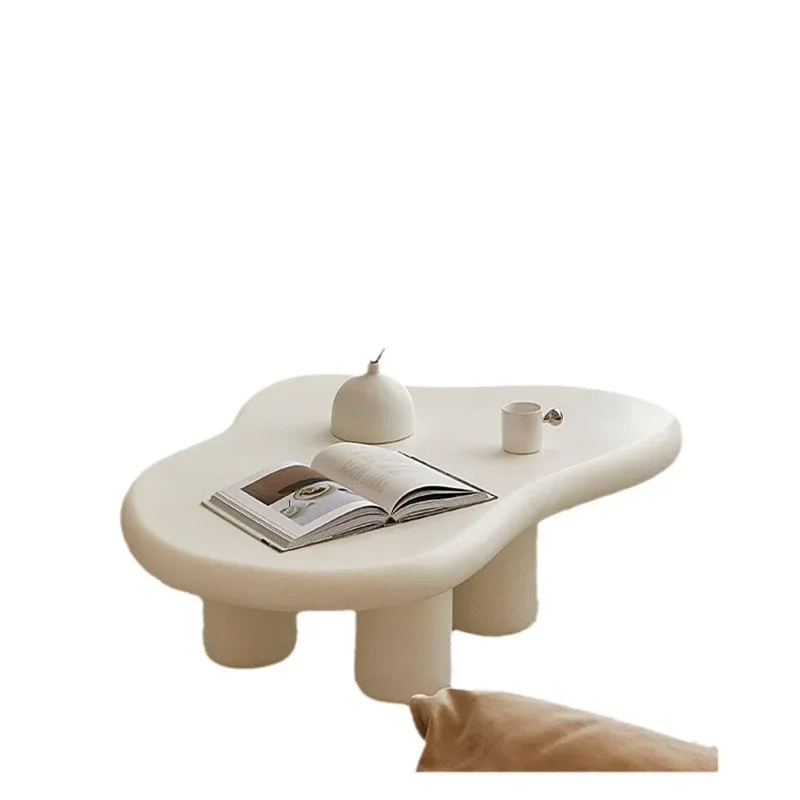 Mesa de té Irregular con forma de nube, color Crema para sala de estar, mesa de té con forma de nube