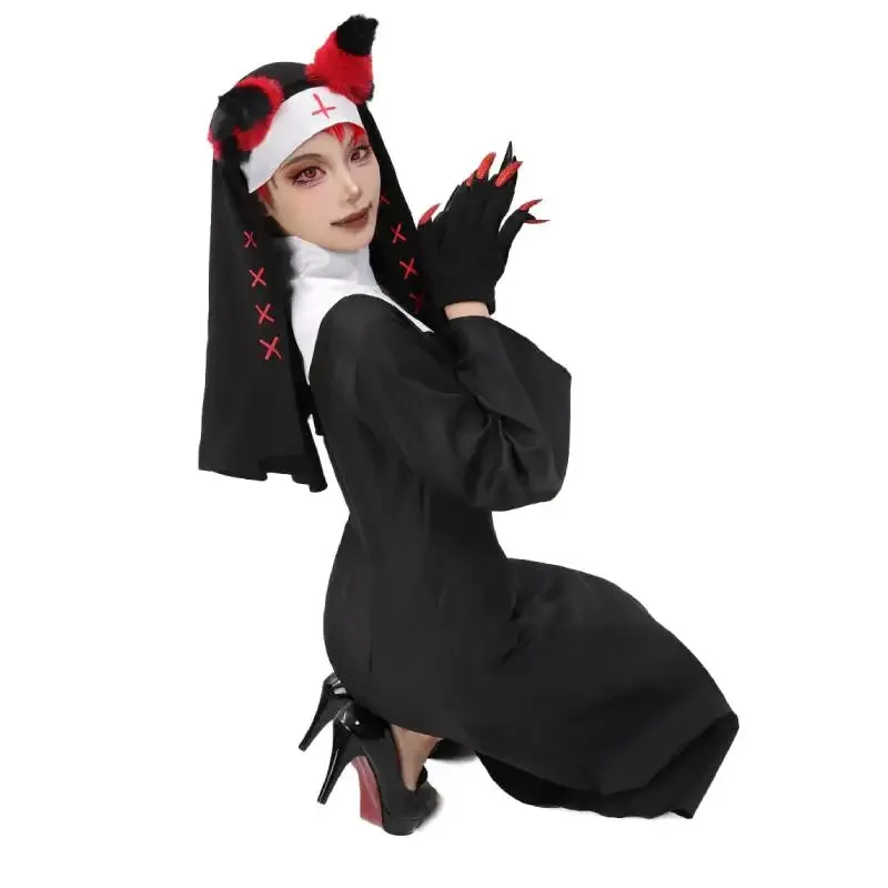 Костюм монахини для косплея WENAM Alastor, женский взрослый костюм на Хэллоуин, карнавальный наряд с вуалью, головным убором и ушками