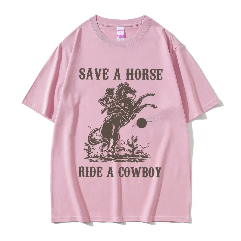 Pedro Pascal Save A Horse Ride A Cowboy Print T Shirt Men\'s Retro Harajuku Fashion T-shirts Casual 100% Cotton Oversized T-shirt