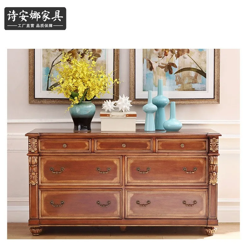 Long wardrobe solid wood seven chest cabinet dining side cabinet European chest cabinet