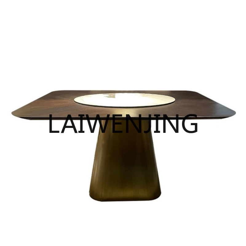 RWJ Dining Table 1 M 4 Square Large Apartment Villa Smoky Color  for Eight People Stone Plate with Turntable