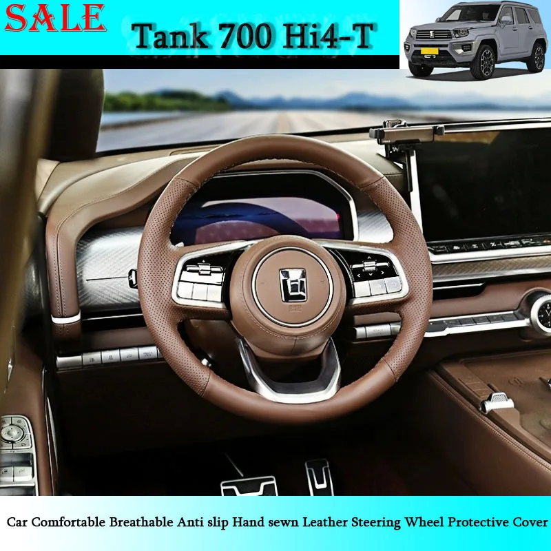 Fit for Tank 700Hi4t Car Comfortable Breathable Anti Slip Hand Sewn Leather Steering Wheel Protective Cover Car Interior Parts