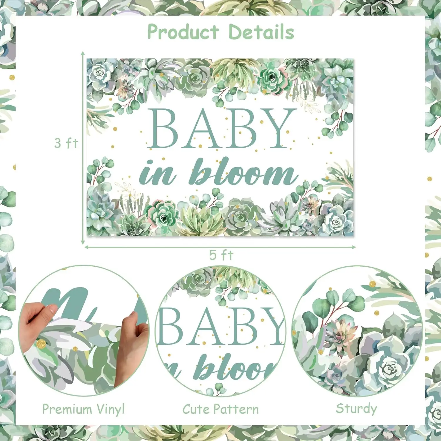 Fondo para Baby Shower de plantas suculentas de 7x5 pies, decoración de cumpleaños para bebé en flor, pancarta, suministros para revelar género con temática de jardín verde