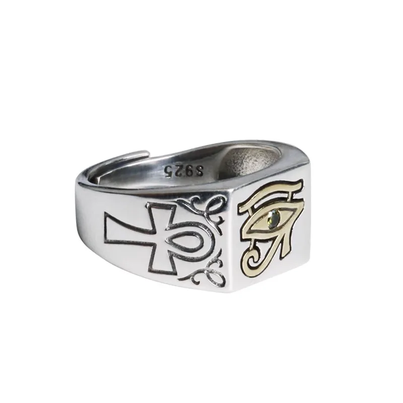 Anillo HX de Color plateado para hombre, anillo Retro europeo y americano de Ojo de Horus, faraón egipcio, joyería de tendencia femenina INS