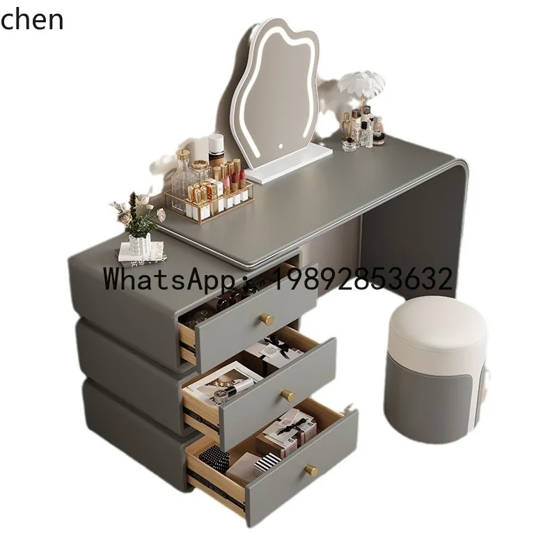 

X7 All Solid Wood Cream Style Dressing Table Desk Integrated Pink Leather Makeup Table