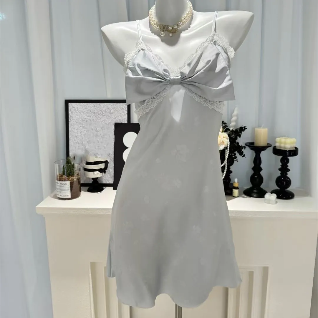 女性のシルク着物バスローブ,セクシーなドレス,弓のアップリケ付きネグリジェ,花嫁のナイトウェア,結婚式,夏,ホームドレス