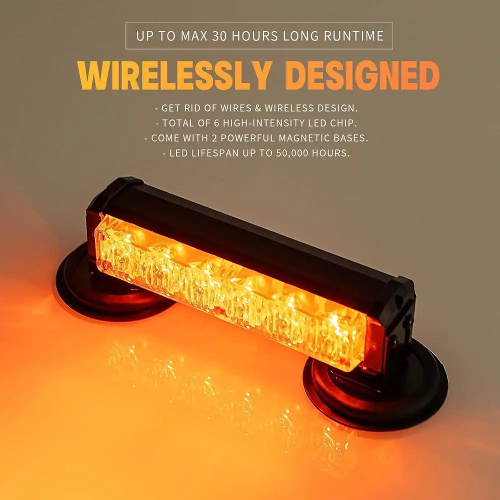 Wireless LED Strobe Light Bar, Rechargeable Safety Beacon for Cars and Trucks, Portable Emergency Warning Lights (2-Pack, 2x8 in