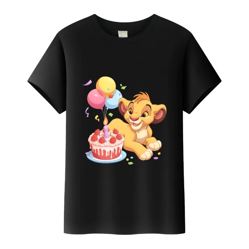 

Disney The Lion King Cartoon Girl T-Shirt Women Loose Tshirt Summer Happy Birthday Boys O-Neck Tops Men Blouses Family Kids Tees