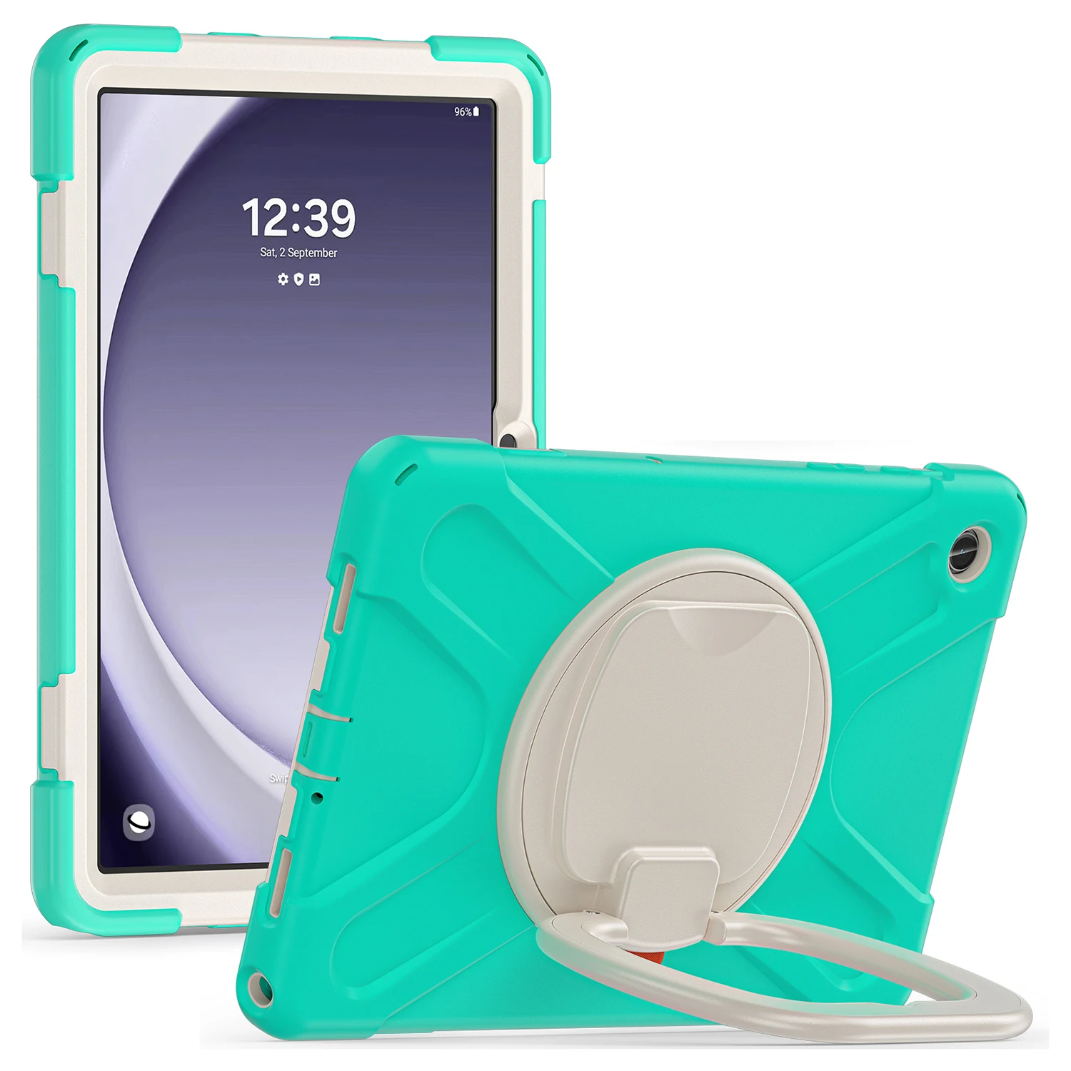 

For Samsung Galaxy Tab A9+ Case PC+Silicone Tablet Cover with Rotating Kickstand - Mint Green
