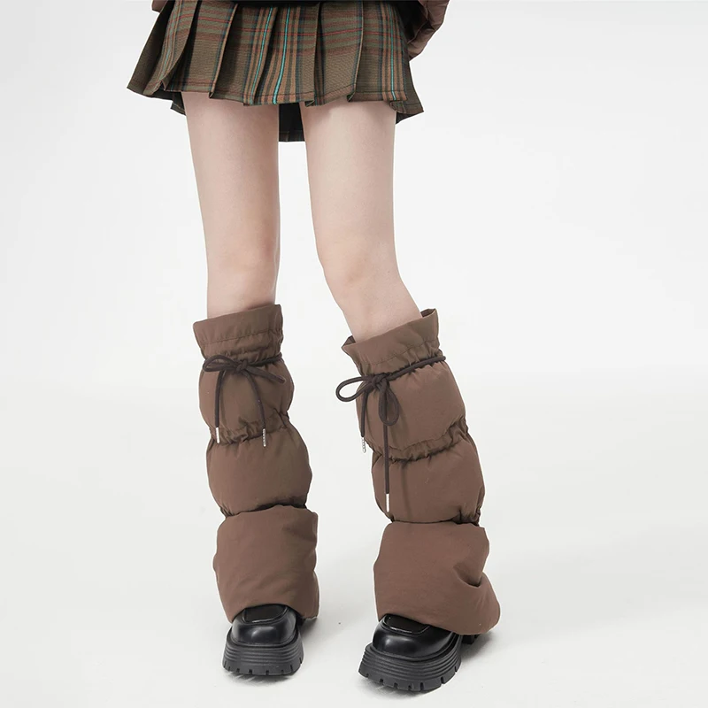 Calentadores de piernas cálidos de invierno para mujer, calcetines de terciopelo 90 a prueba de viento, cubierta para botas, chica japonesa Lolita JK, cubierta protectora cálida para piernas
