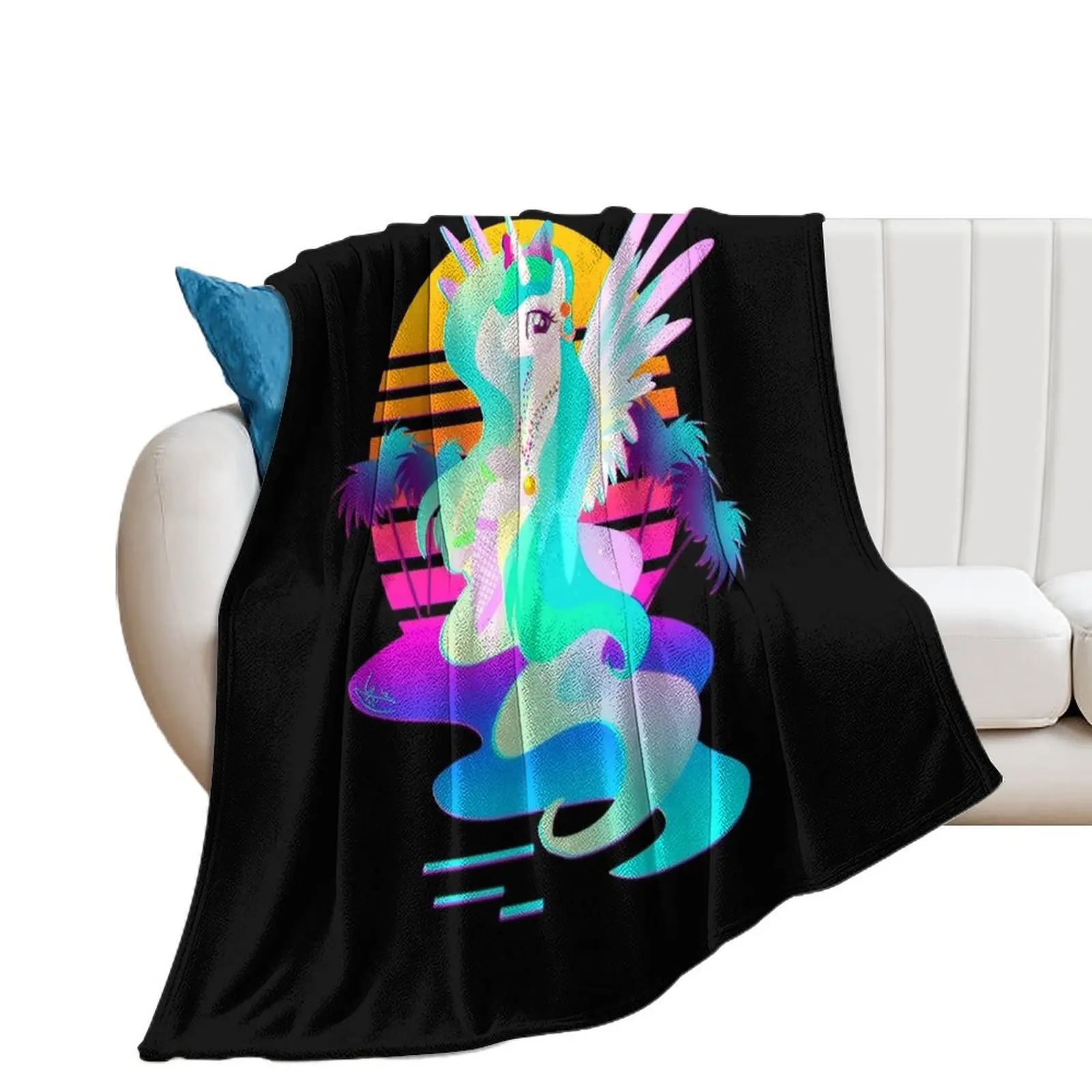 Synthwave Princess Celestia Throw Blanket Hair Decorative Beds Softest Blankets