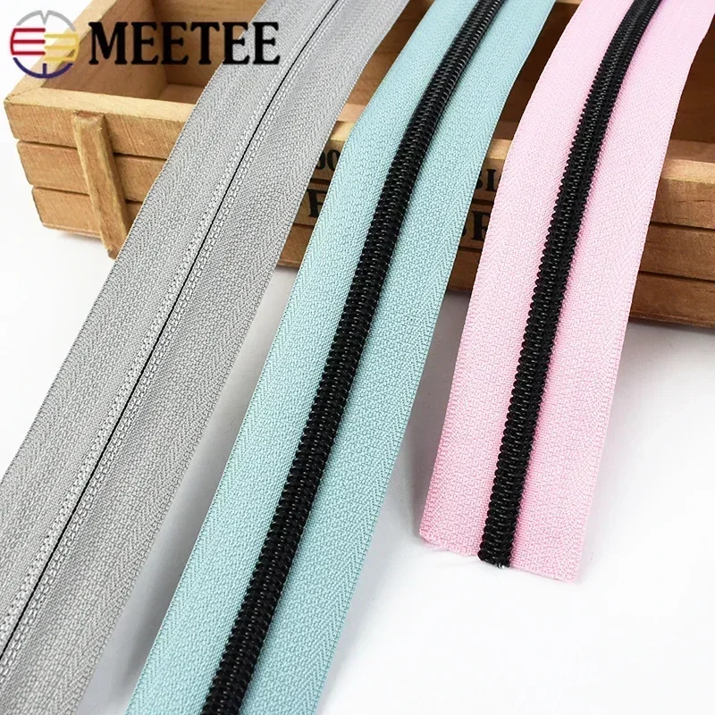 2/5/10M 5# Nylon Zipper Tape Colorful Coil Zippers Bag Jacket Clothes Shoes Black Teeth Zip Repair Kit DIY Sewing Accessories