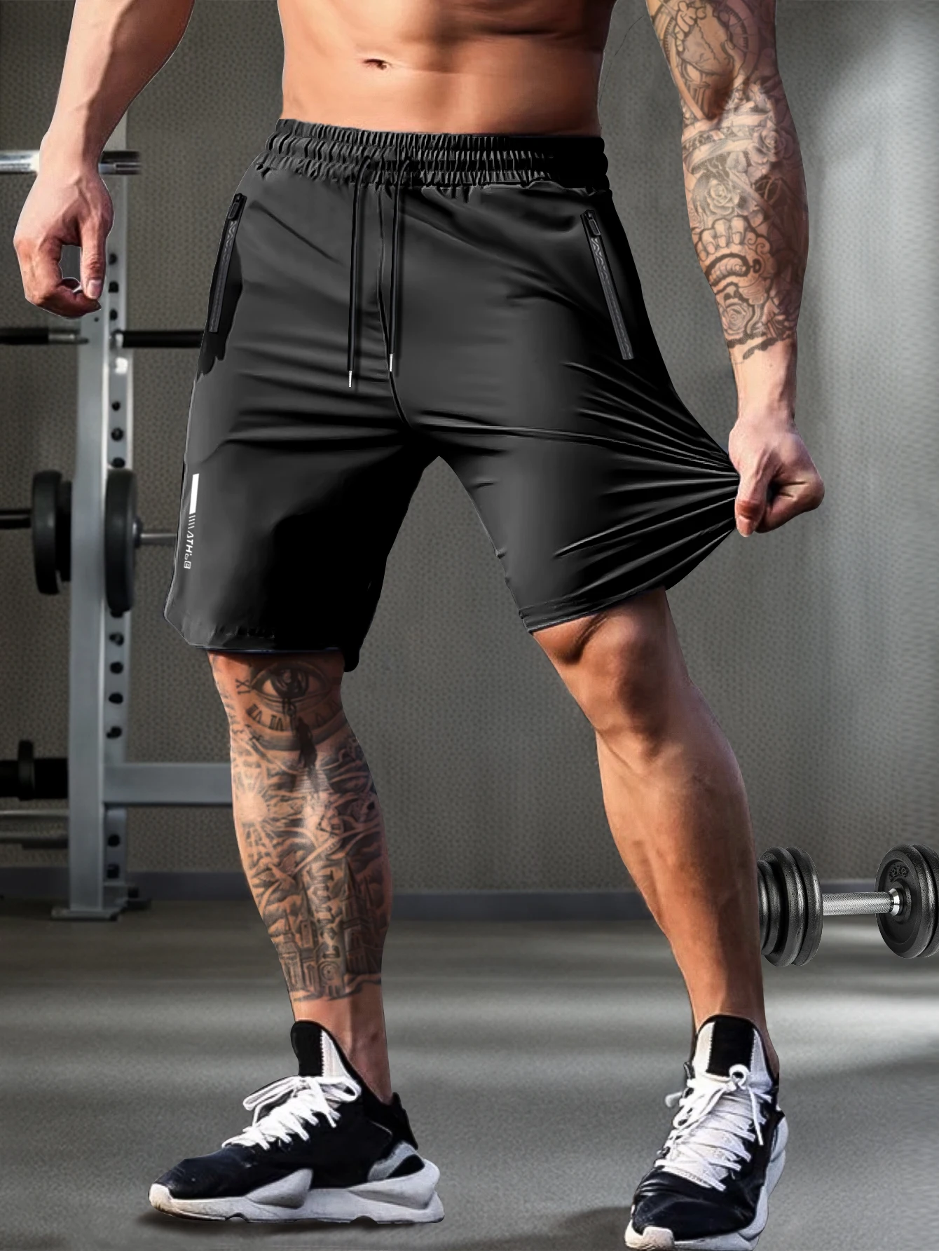 Men's solid color shorts, with zipper pockets, casual elastic drawstring shorts with a loose waist and high elasticity, suitable