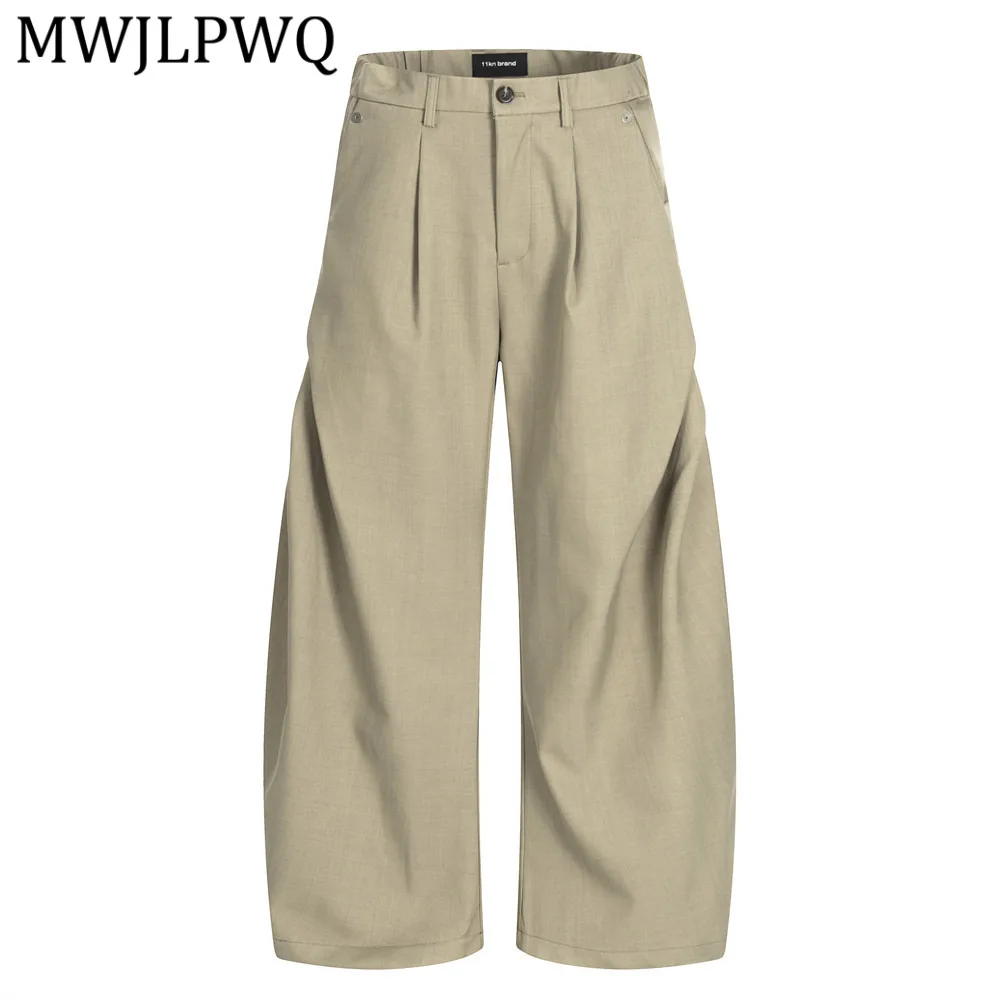 

Мужские брюки-мачете MWJLPWQ с двусторонними карманами и плиссировкой, модный силуэт, однотонные, свободные, широкие штанины, модель 14247