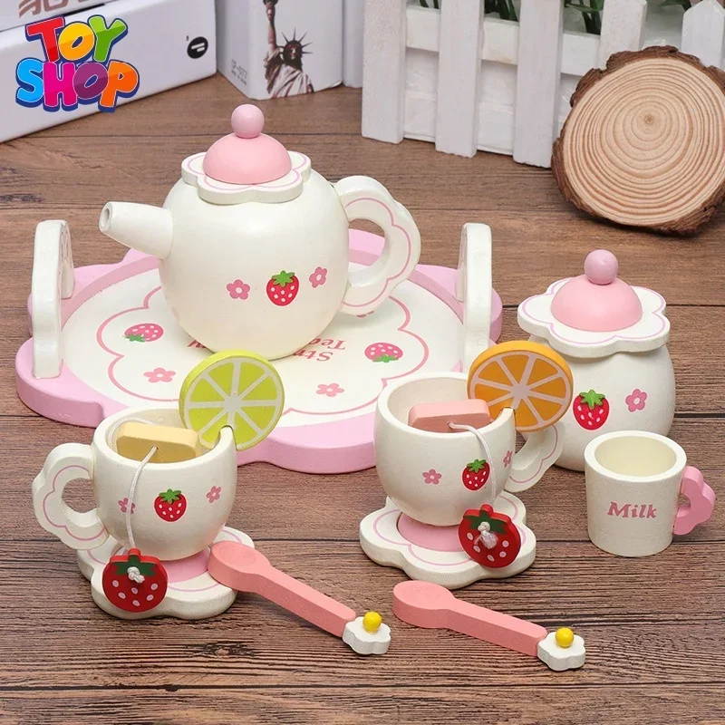 

Creative White Afternoon Tea Set Lemon Simulation Play House Kitchen Wooden Children's Toy New Strawberry Cake Toy Gift