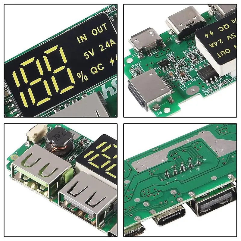 DT21 18650 Charging Board with Digital Display, Lithium Battery Module, Short Circuit Protection, 4 Pack
