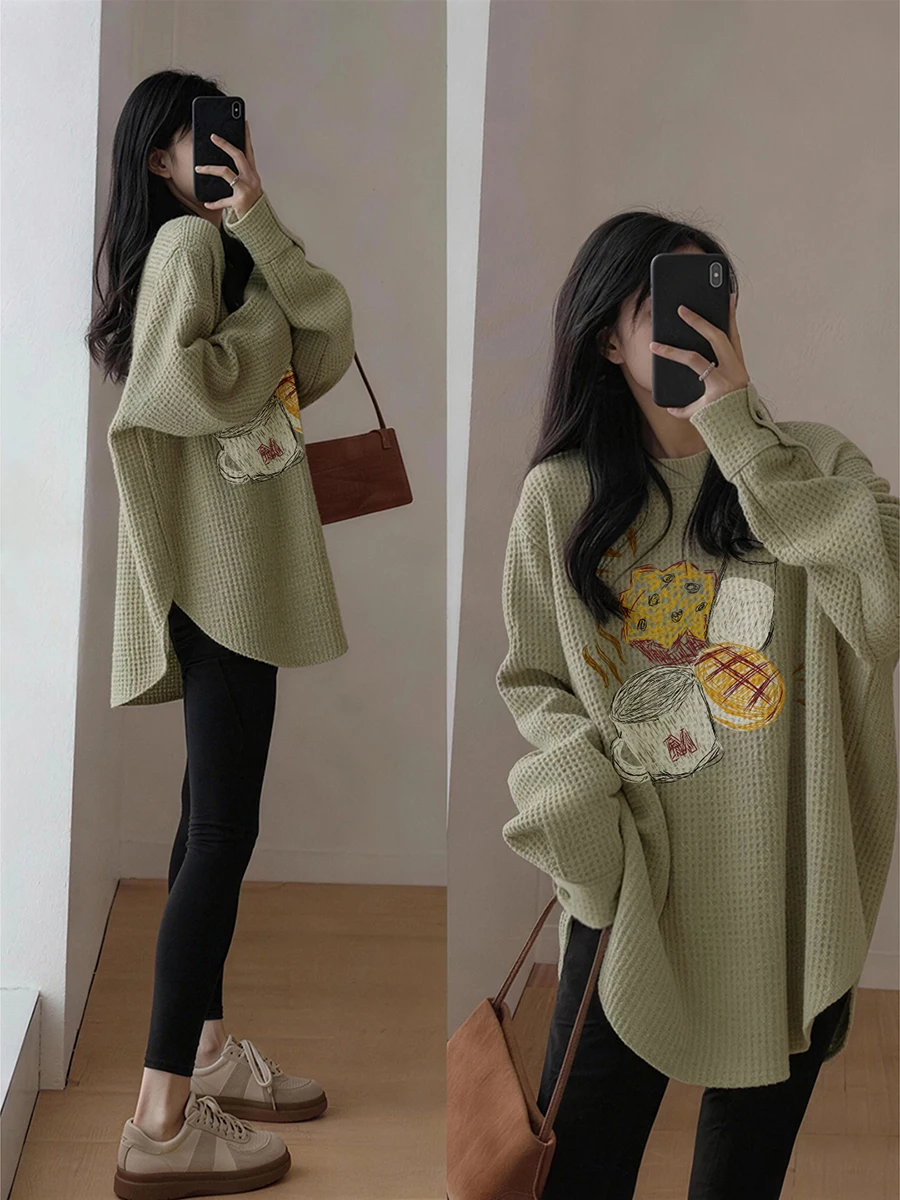 Women's Base Shirt Casual Style plus Size Inner Wear Shark Pants Matching Top Mid-Length Butt Covering Fashionable Winter T-S...
