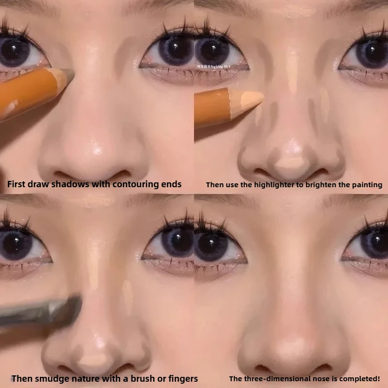 双頭輪郭ペン顔明るく鼻シャドウ自然な輪郭 3D ハイライターシェーディングスティック顔韓国メイク