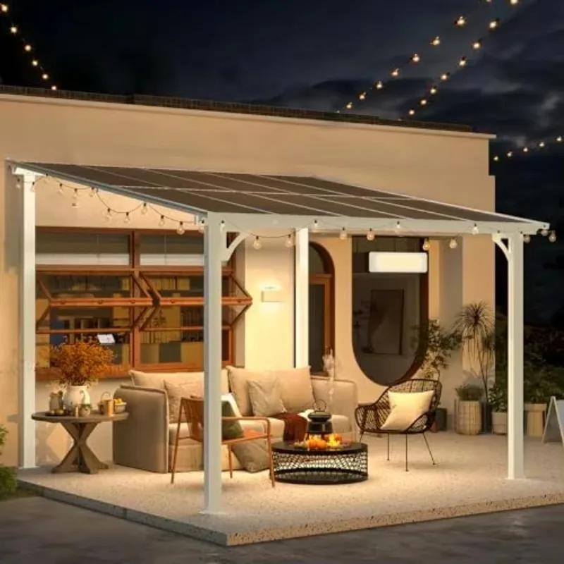 10' x 10' Pergola Gazebo in White, Small Wall Mounted Pergolas and Gazebos on Clearance, Outdoor Patio Lean to Gazebo