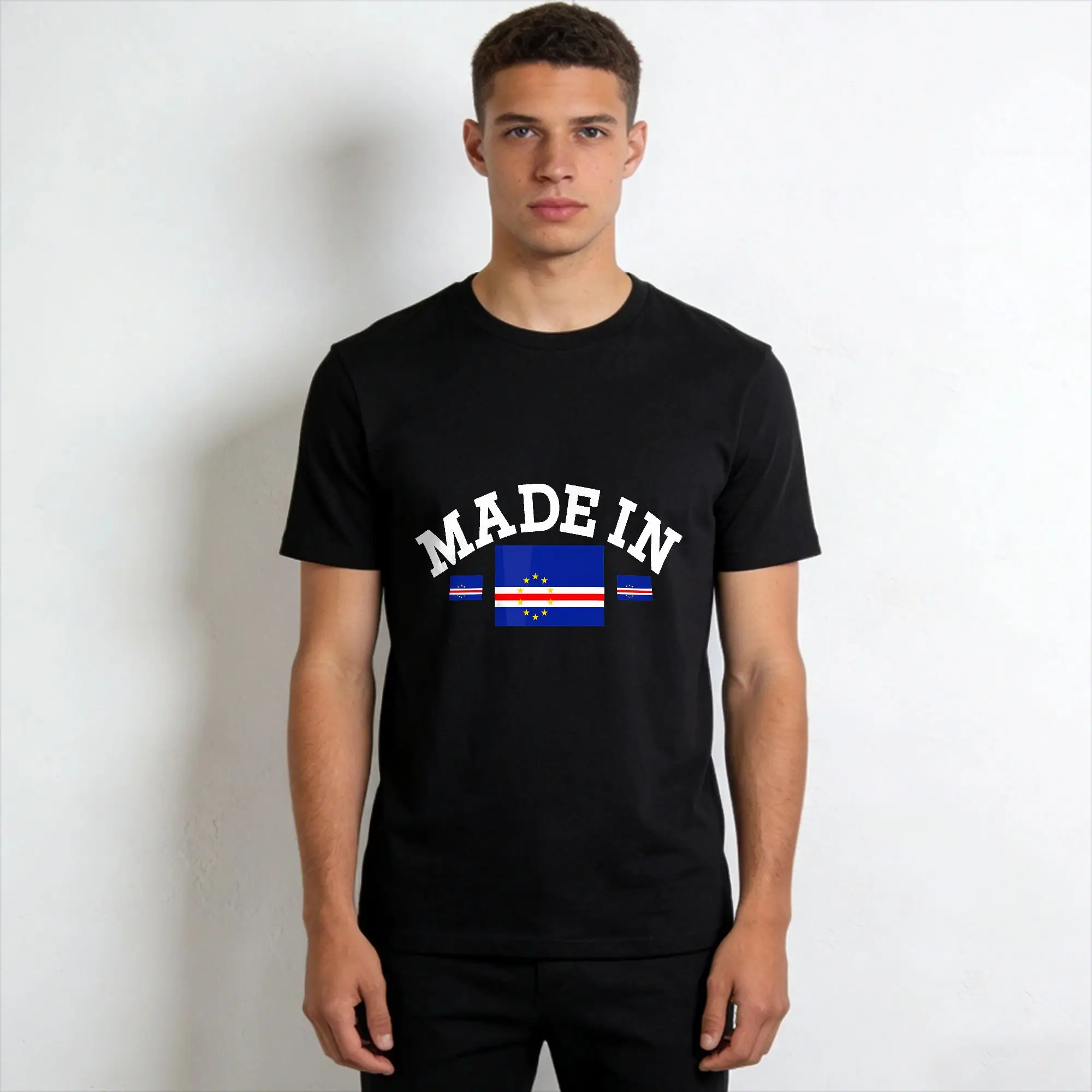 Men T-Shirts Cape Verde Flag  Novelty Cotton Tees Short Sleeve  T Shirt Round Collar Clothes Gift Idea