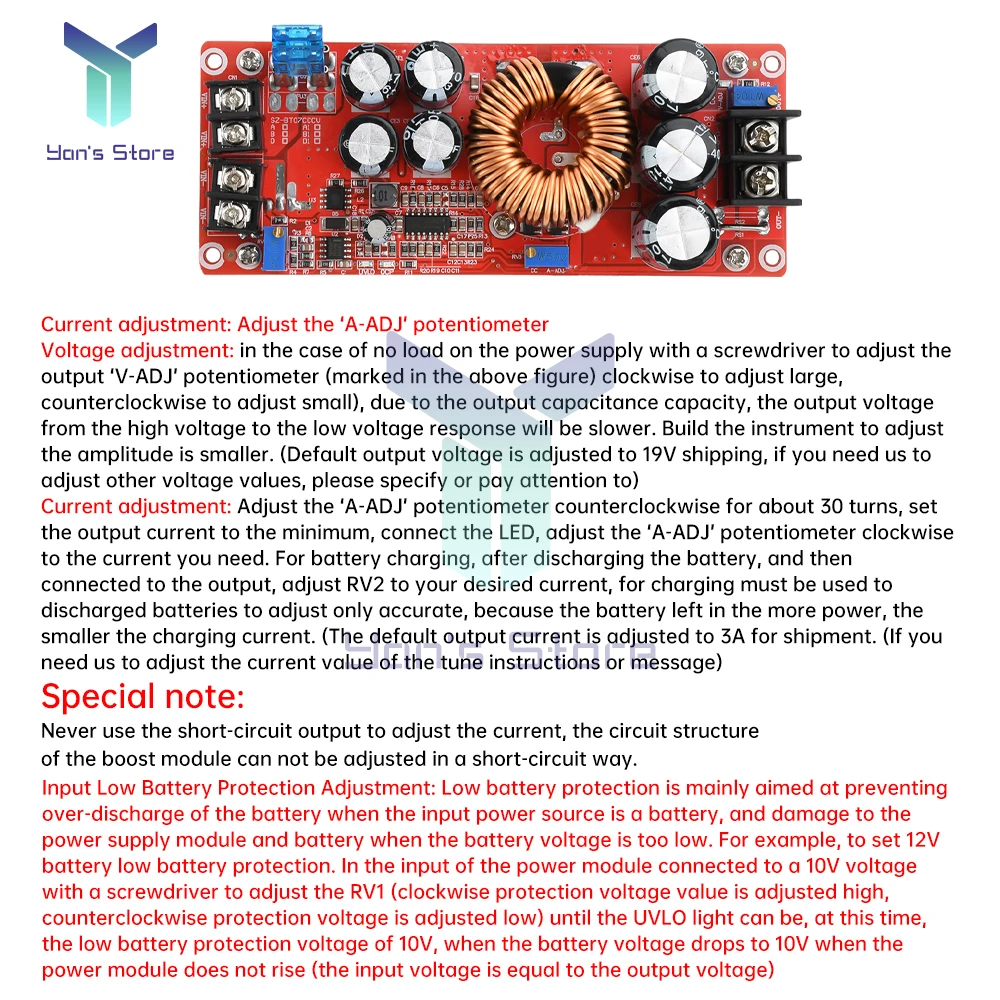 1200W 20A DC-DC Converter Boost Step-up Power Supply Module IN 8-60V OUT 12-80V 150KHz